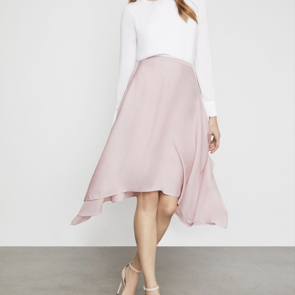 BCBGMaxAzria Blush Pink Asymmetrical Midi Skirt